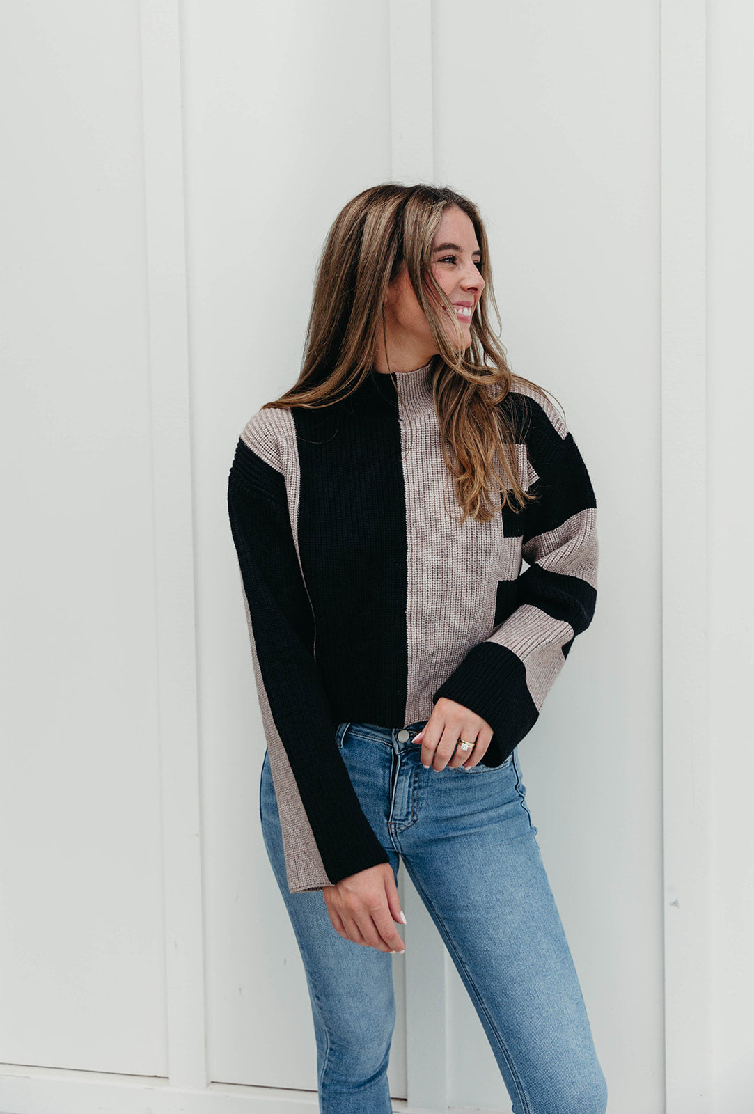 Premium Kamryn Colorblock Sweater - Black/Oat | Modern Crop Fit