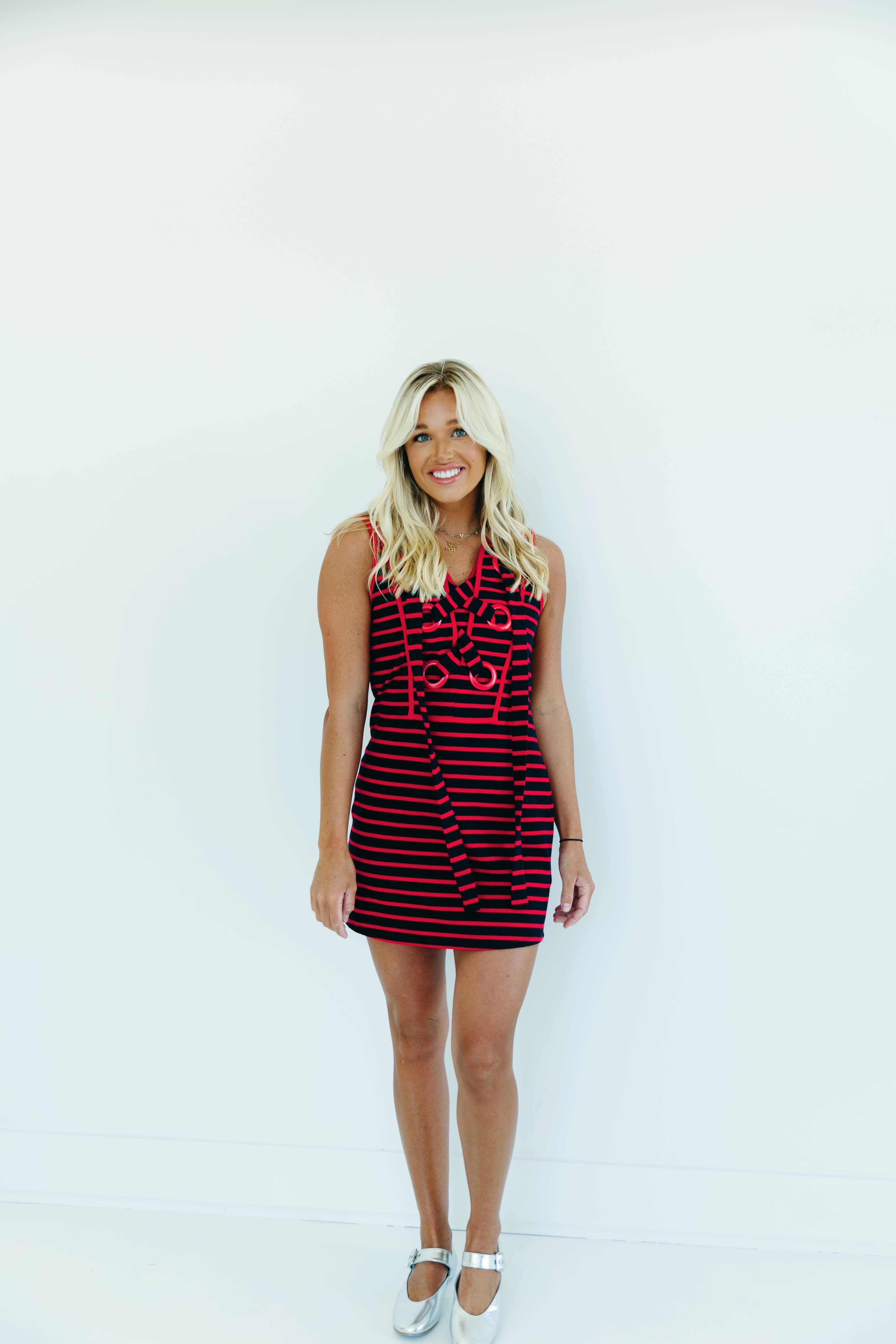 Ultimate Sawyer Mini Dress - Navy/Red Striped Statement Piece
