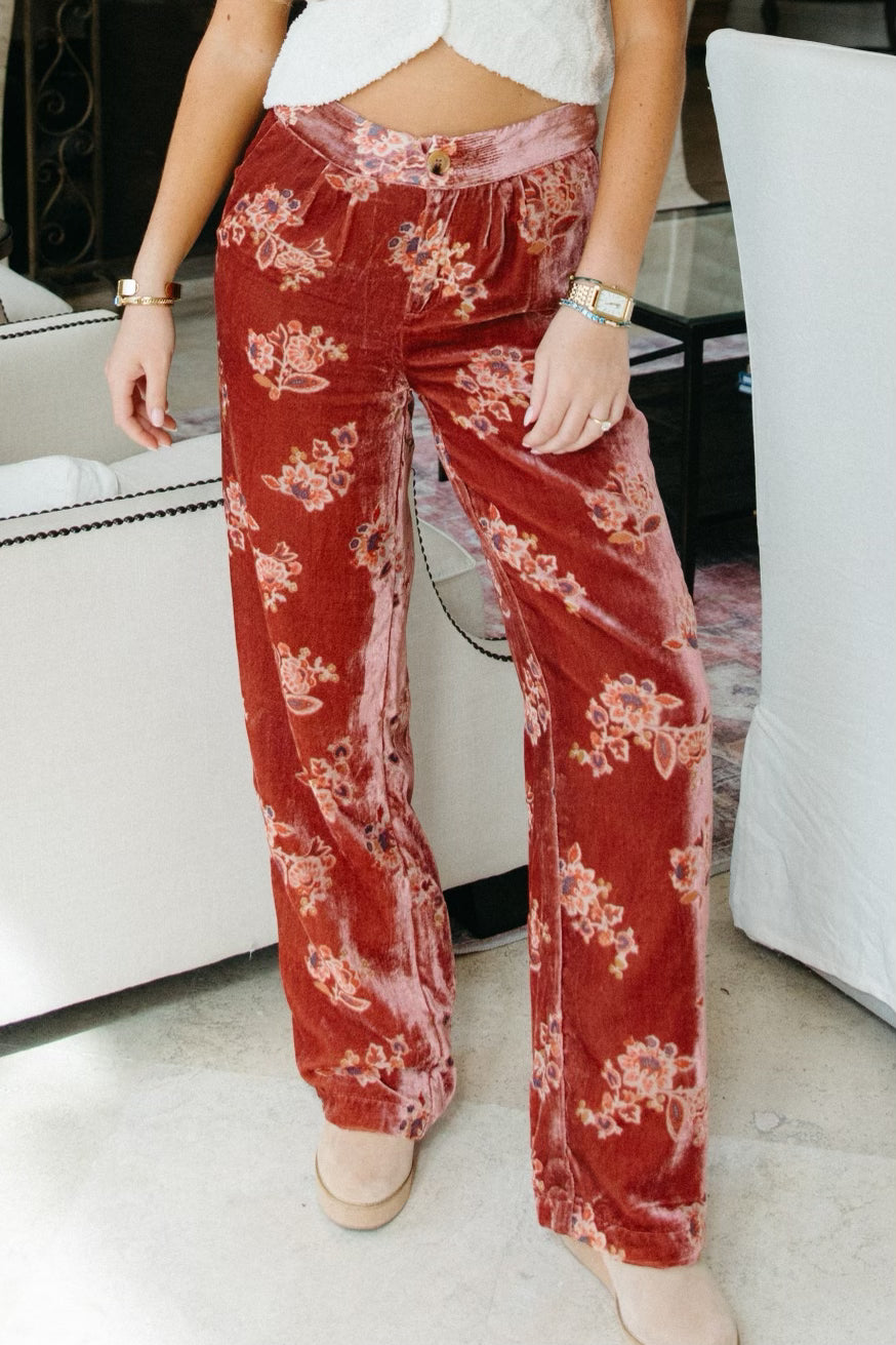 Premium Norma Velvet Trousers - Floral Print Multi-Season Style