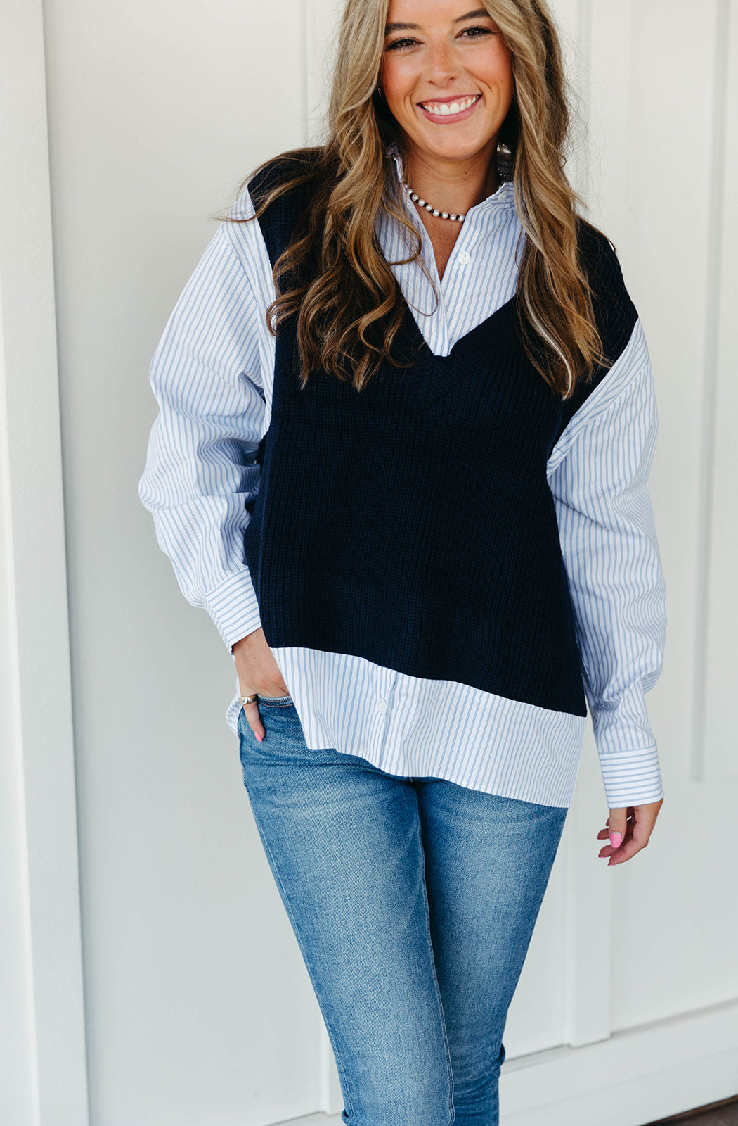 Premium Layered Sweater Vest - Navy