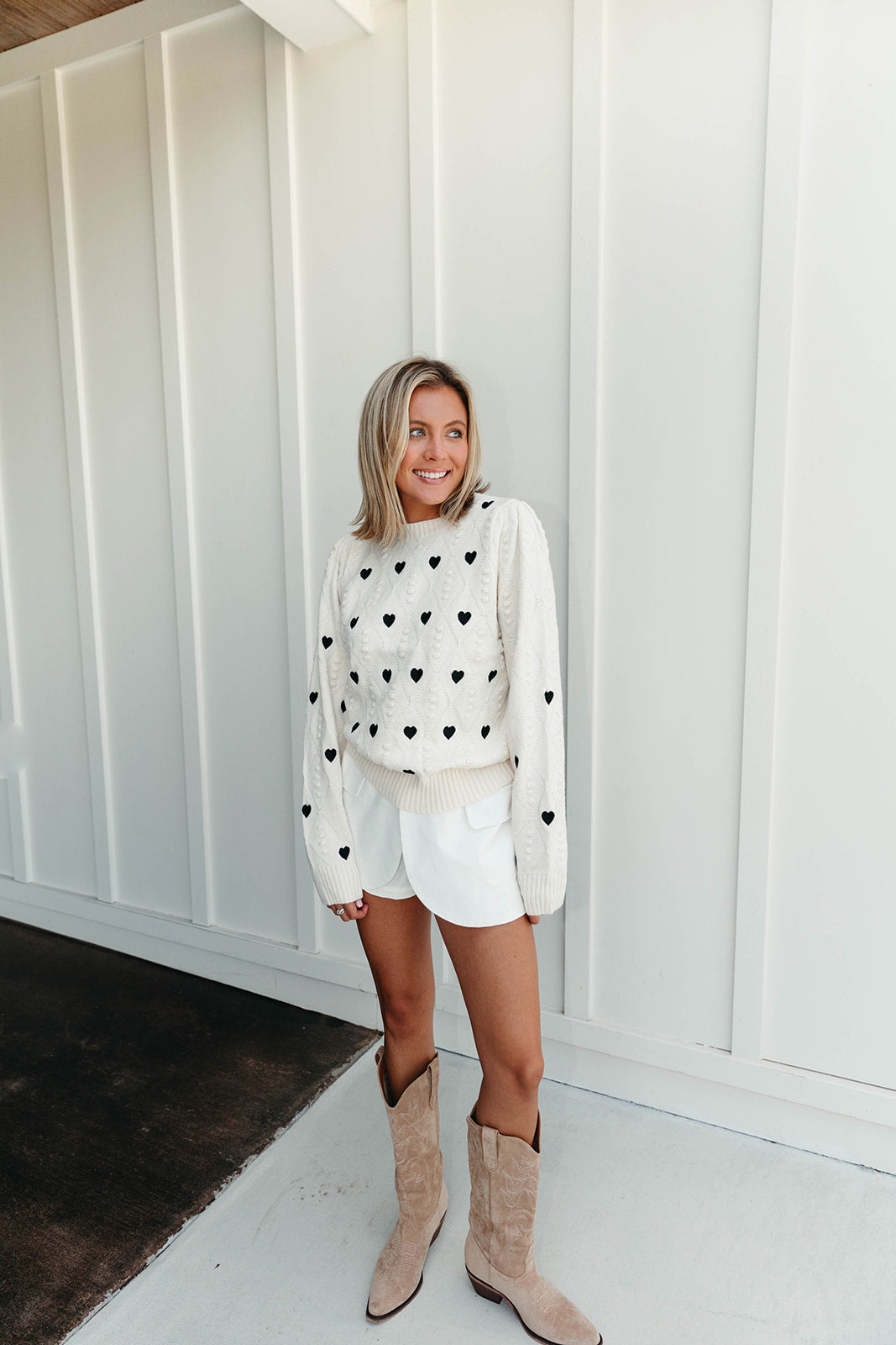 Premium Heart Embroidery Sweater - Ivory/Black | Cozy & Stylish