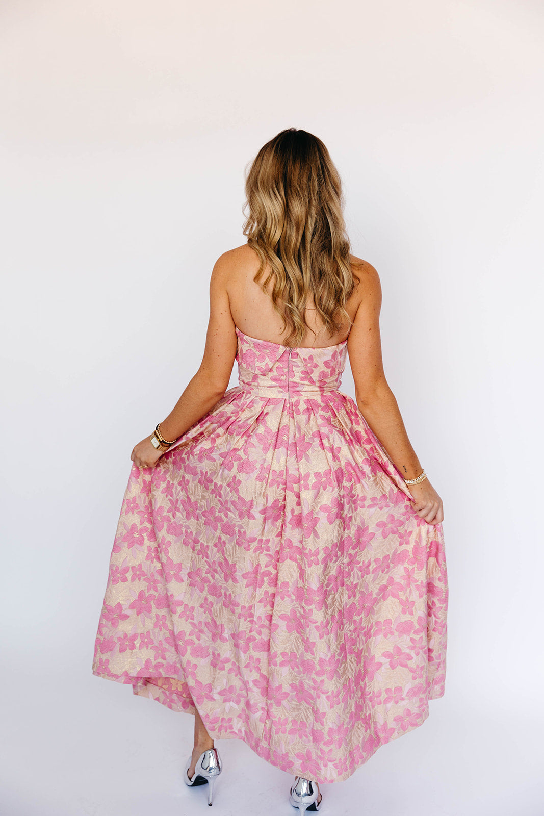 Premium Jocelyn Midi Dress - Elegant Pink Floral