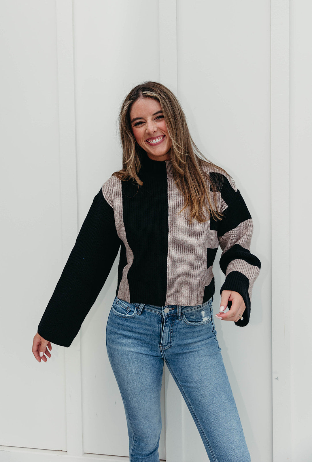 Premium Kamryn Colorblock Sweater - Black/Oat | Modern Crop Fit