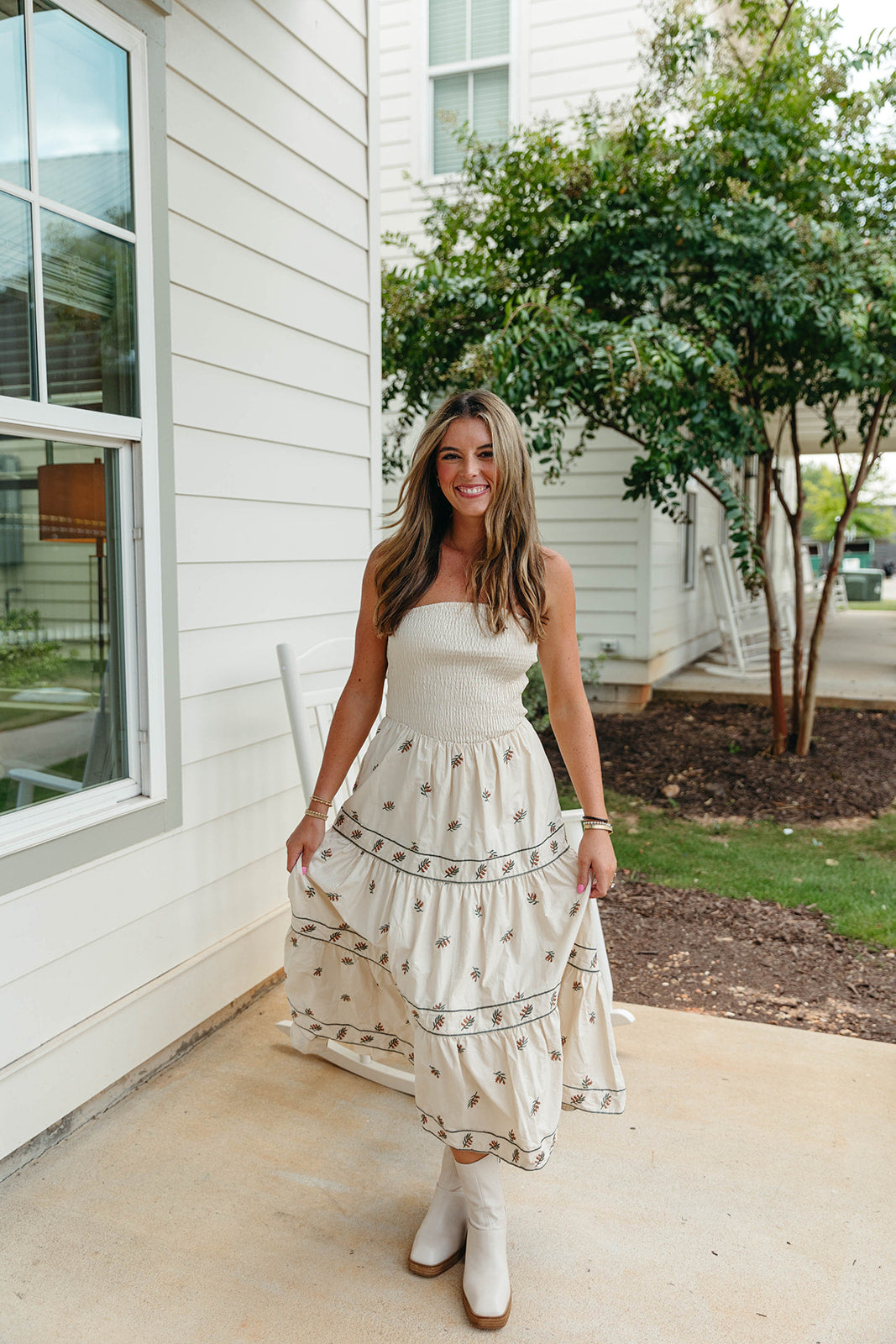 Premium Embroidered Reece Midi Dress - Cream/Multi | Ultimate Comfort & Style