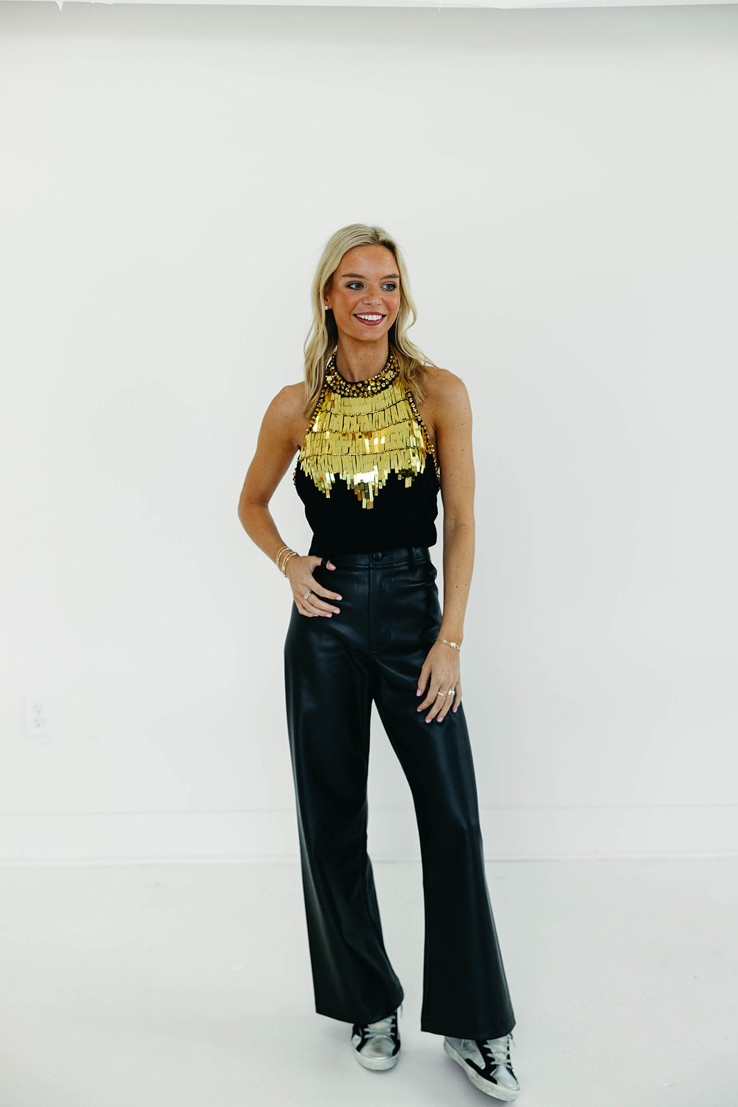 Premium Glamour Halter Top - Black & Gold