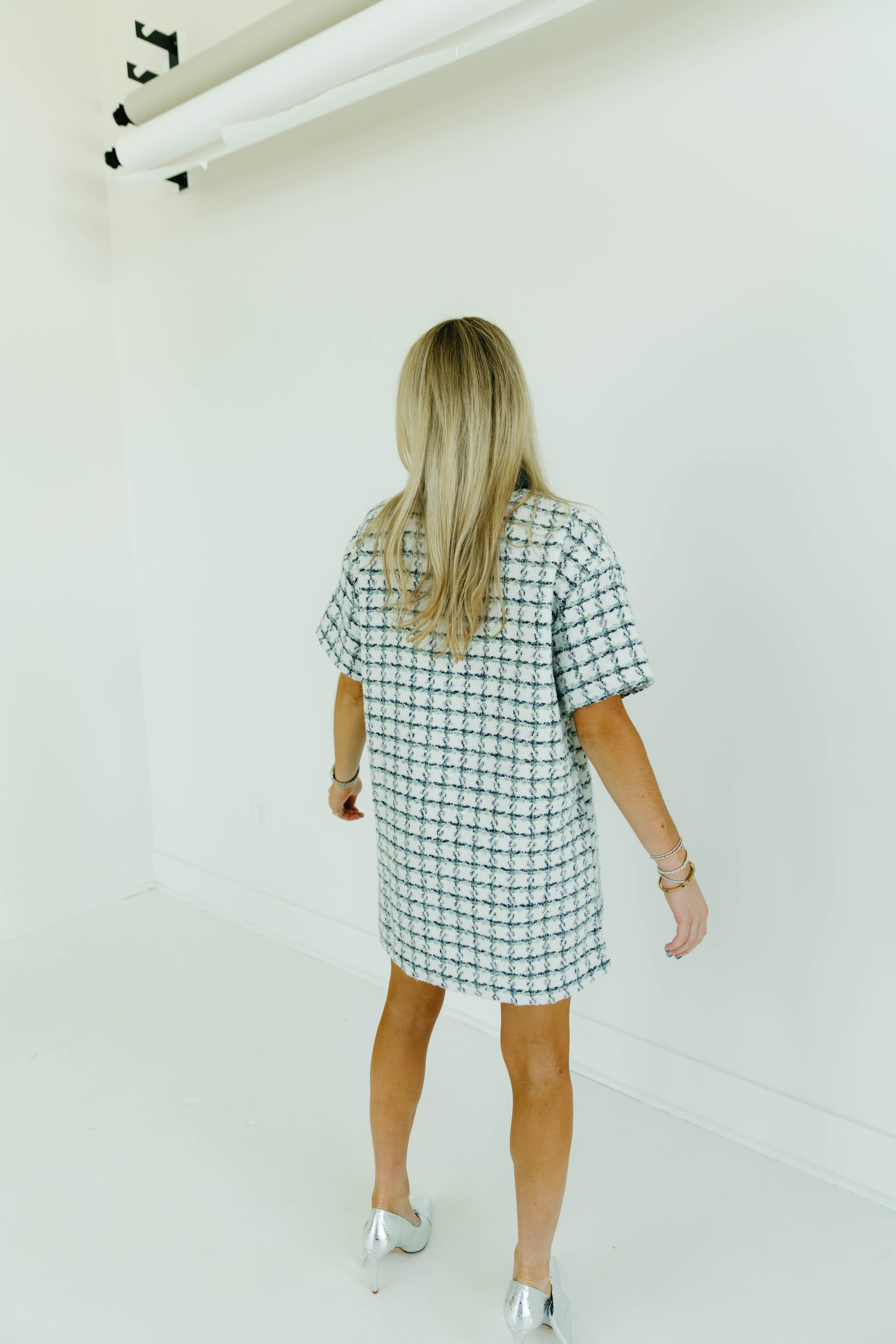 Premium Tahlia Mini Dress - Stylish Green Plaid Tweed