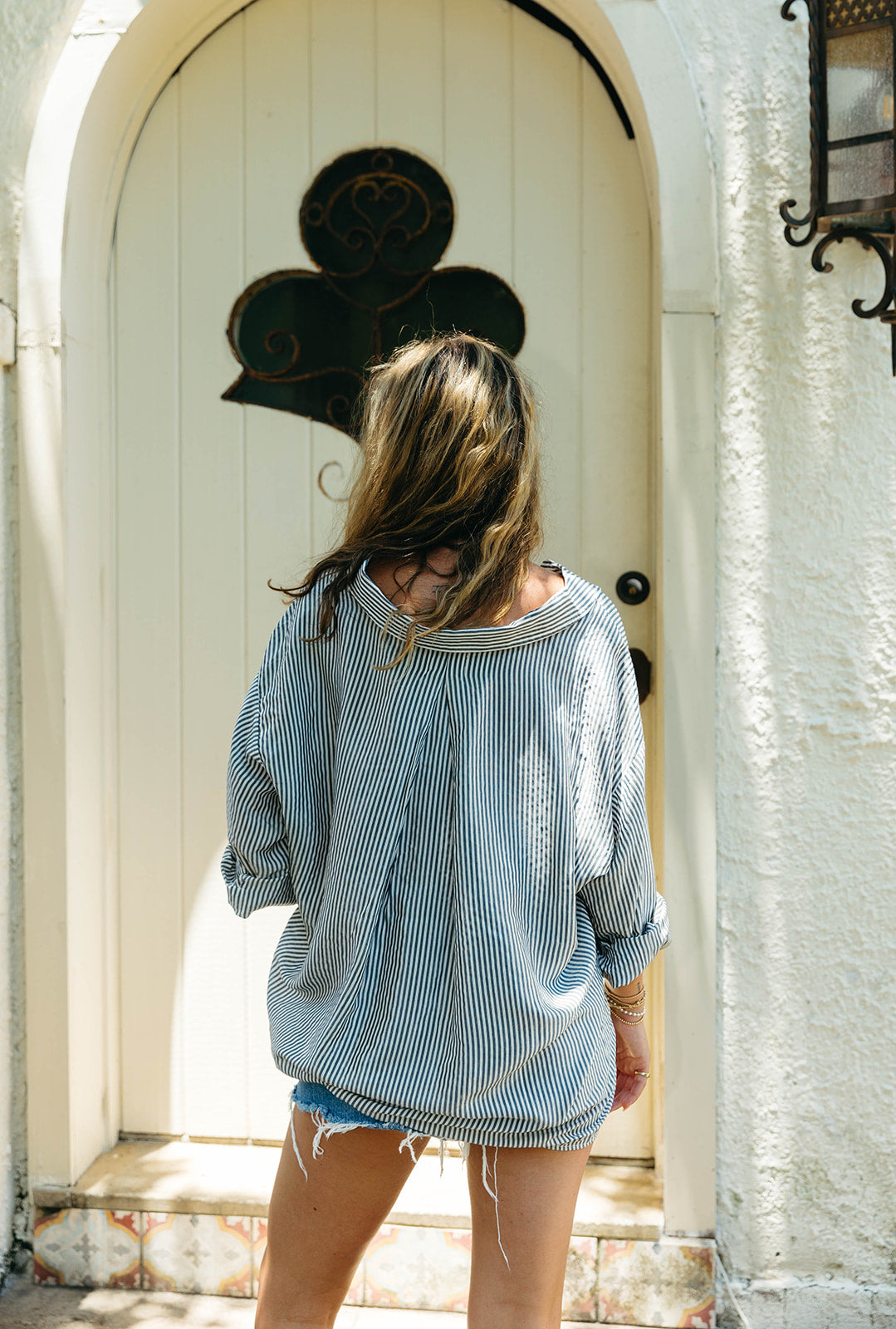 Premium Eliana Oversized Stripe Shirt - Navy Blue