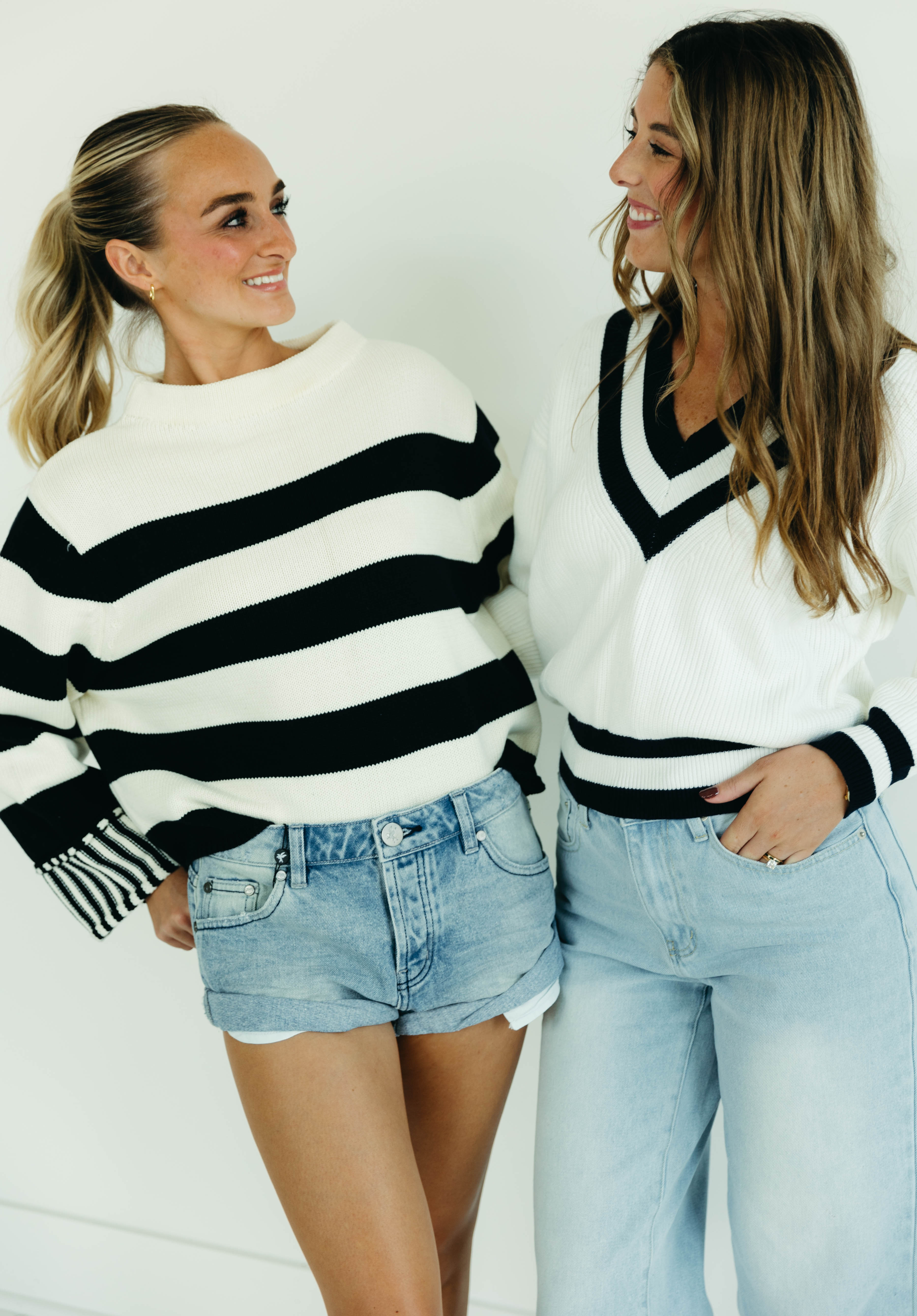 Premium Varsity Stripe Sweater - Ivory & Navy