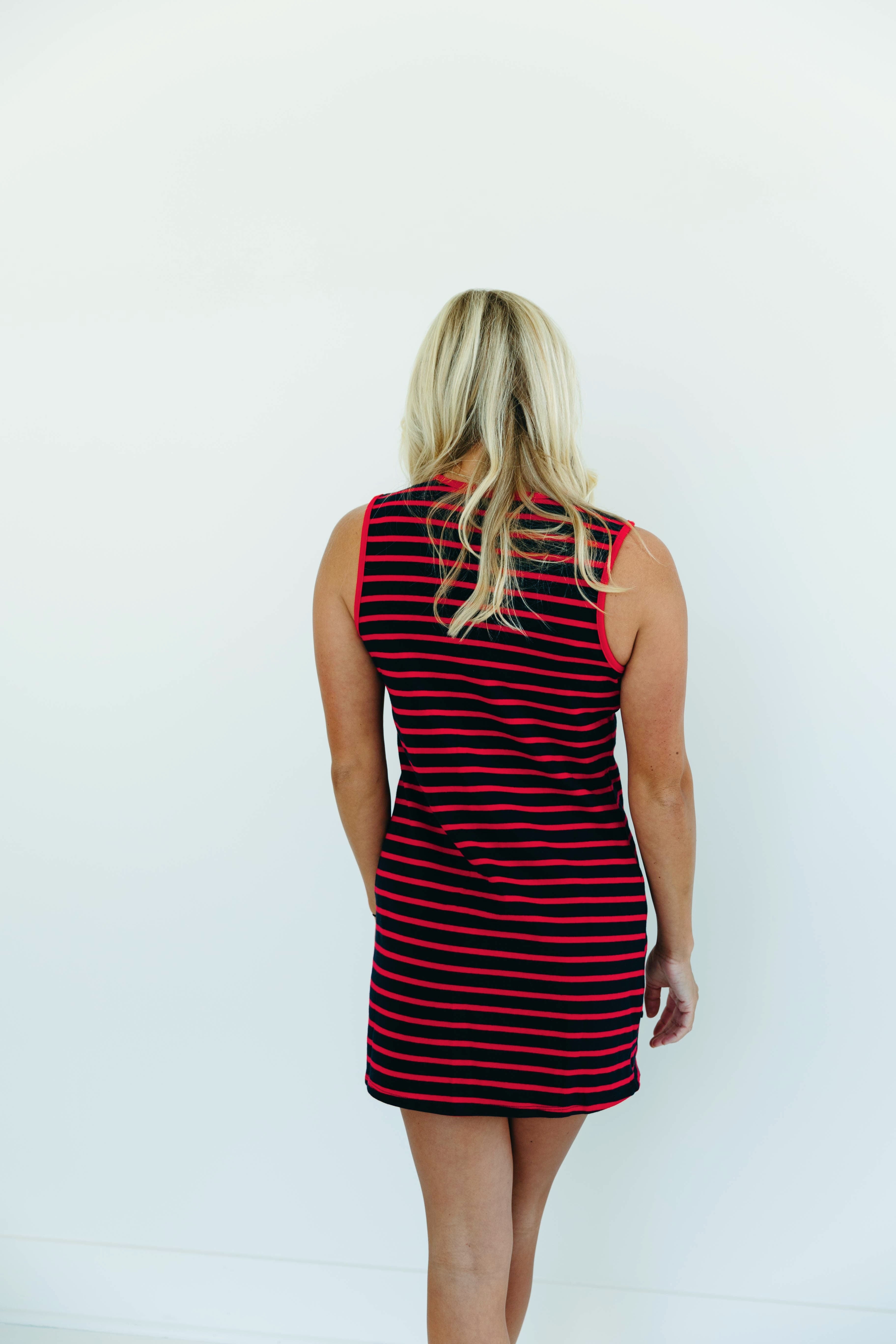 Ultimate Sawyer Mini Dress - Navy/Red Striped Statement Piece