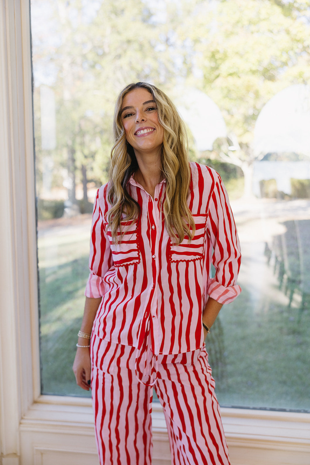 Premium Vera Striped Top - Vibrant Pink & Red