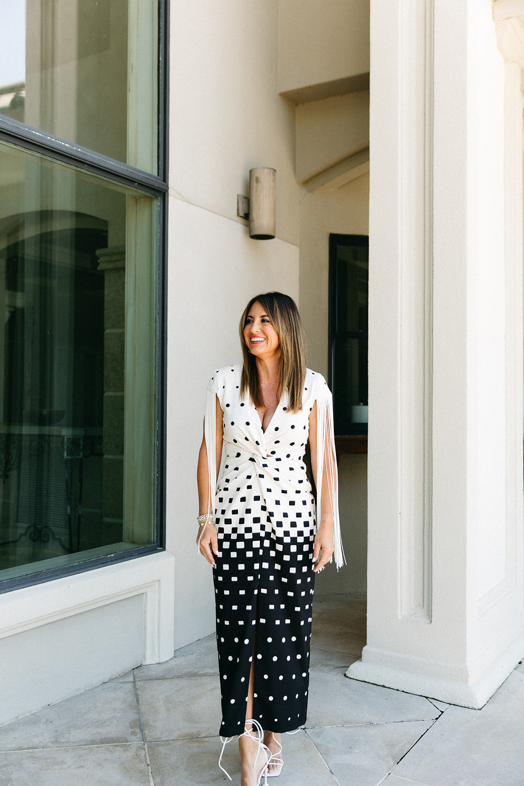 Premium Mercia Midi Dress - Cream & Black Elegance