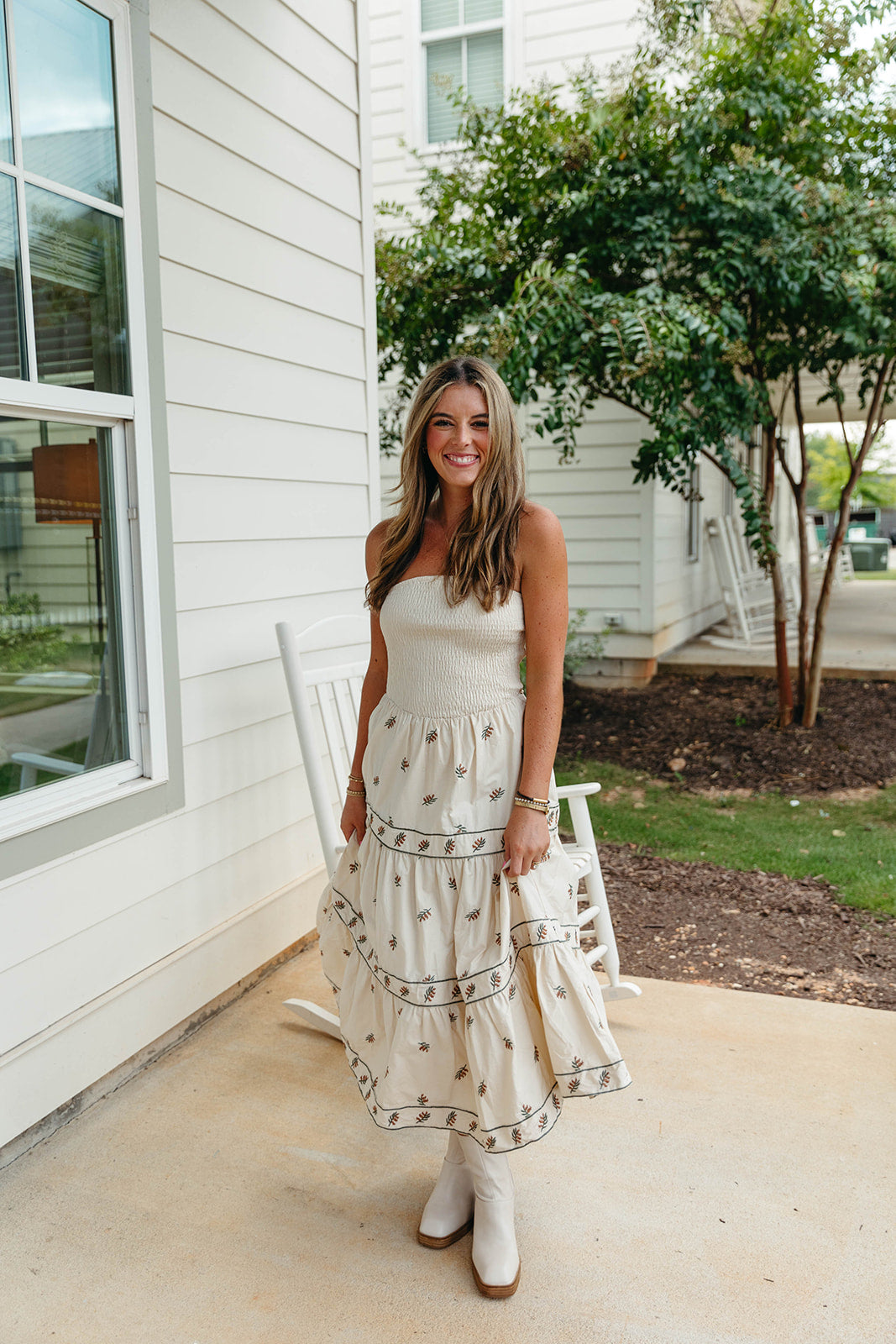 Premium Embroidered Reece Midi Dress - Cream/Multi | Ultimate Comfort & Style