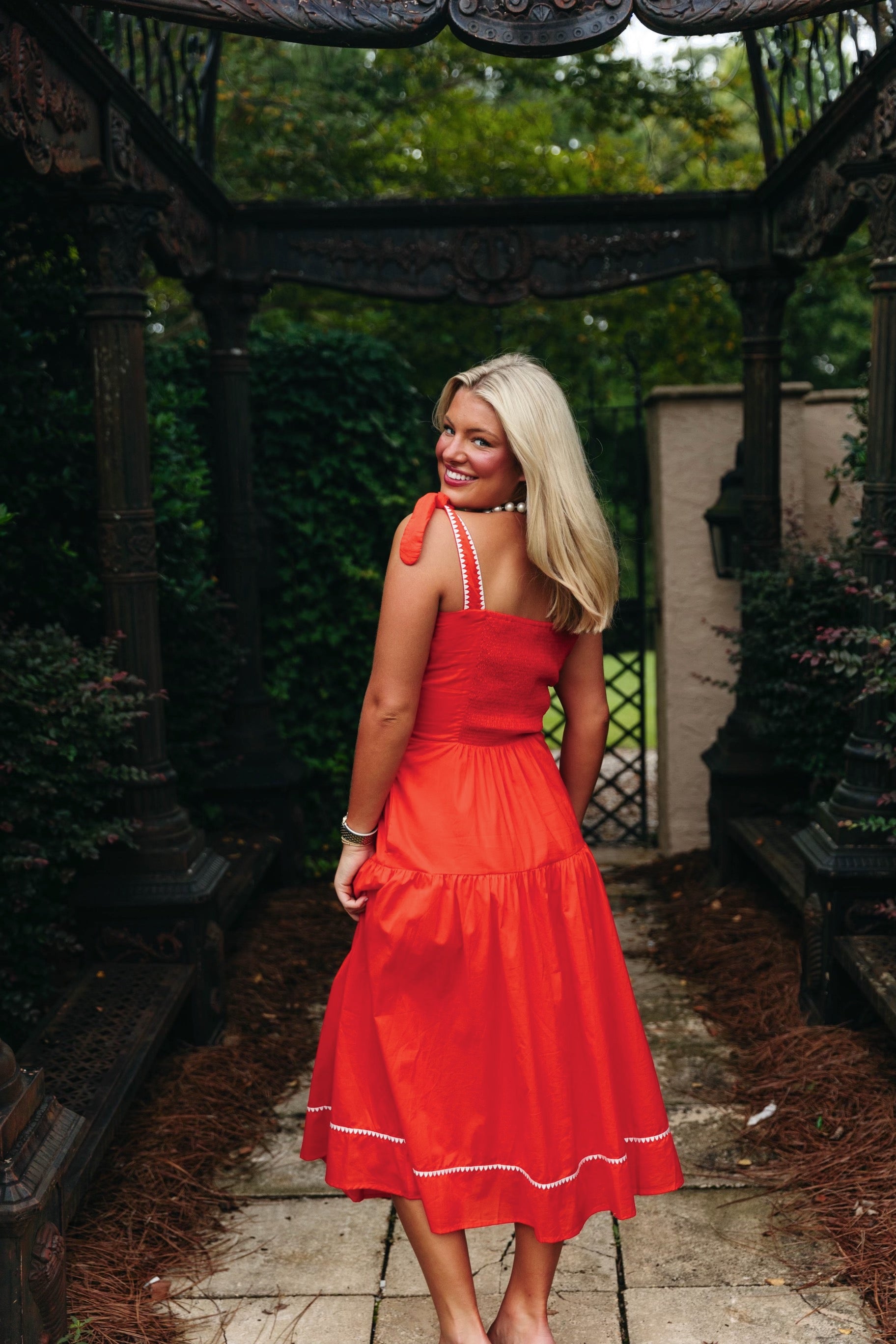 Premium Alora Midi Dress - Vibrant Spicy Orange